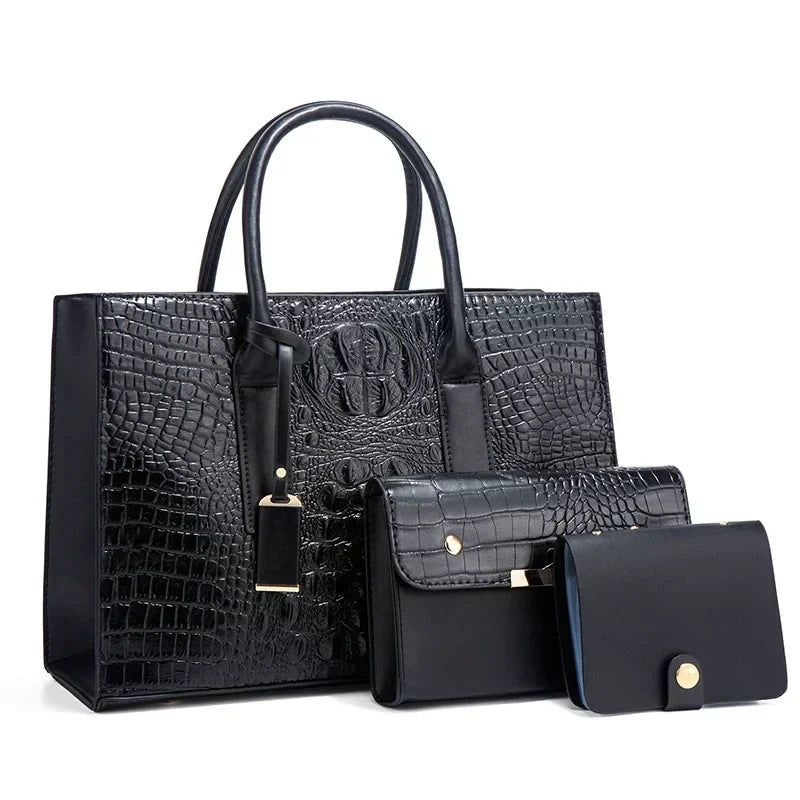 Fleur | Elegant crocodile-print handbag set with wallet and clutch