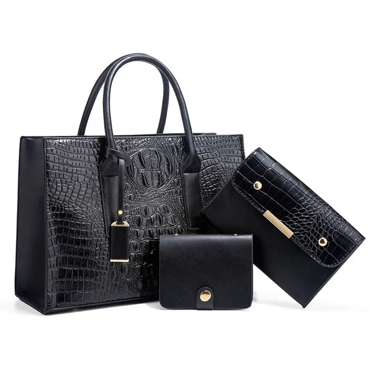 Fleur | Elegant crocodile-print handbag set with wallet and clutch