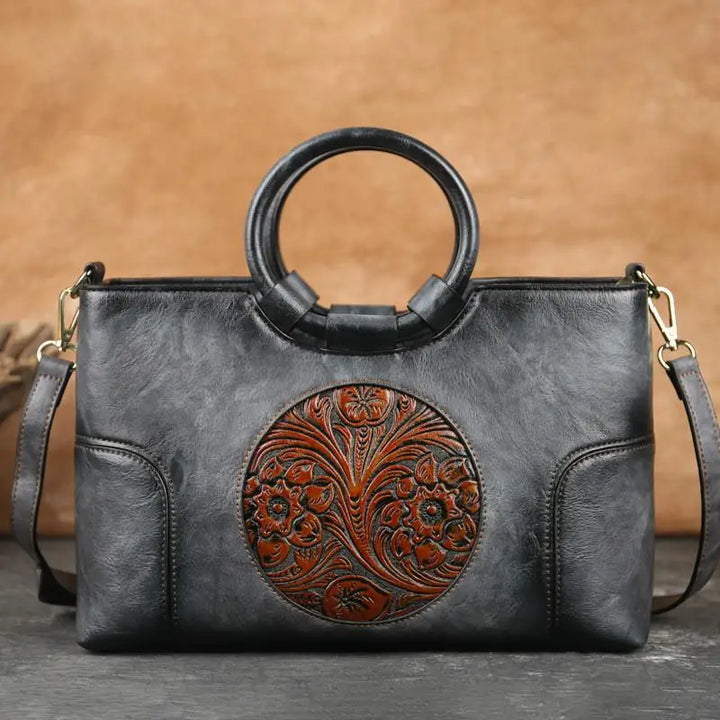 Sandrine - Leather handbag with vintage embossing