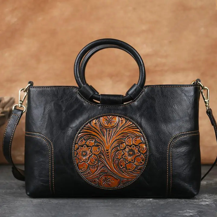 Sandrine - Leather handbag with vintage embossing