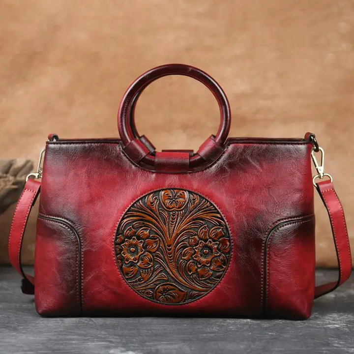 Sandrine - Leather handbag with vintage embossing