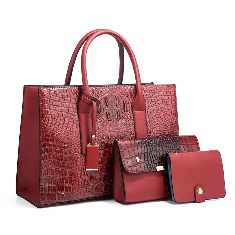 Fleur | Elegant crocodile-print handbag set with wallet and clutch