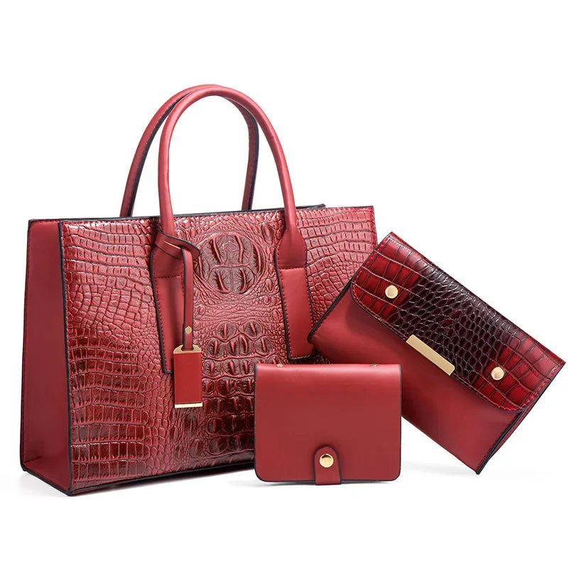 Fleur | Elegant crocodile-print handbag set with wallet and clutch