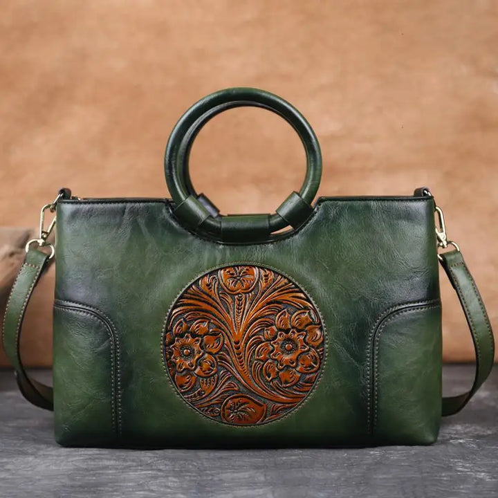 Sandrine - Leather handbag with vintage embossing